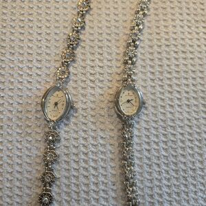 2 Elegant Silver Tone Watches with Crystal Accents